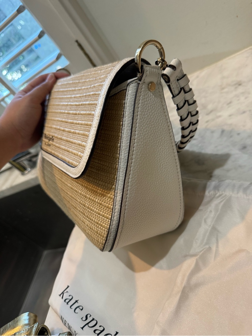 Kate Spade HUDSON Natural Straw and White Leather Shoulder & Cross Body Bag - Picture 8 of 14